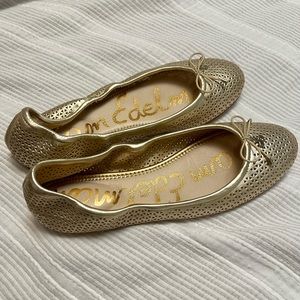 Sam Edelman Felicia Ballet Flats in Gold Suede Laser Cut